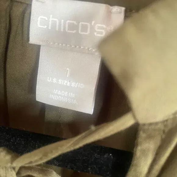 Chico's Poplin Dress with Pockets and Tie Neck Olive Army Green Size Medium - Picture 6 of 6